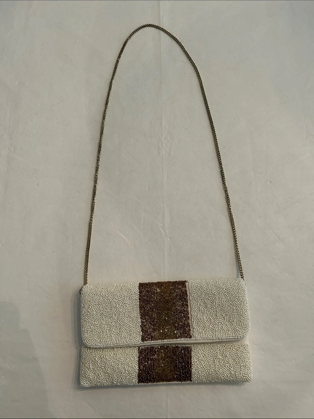 Beaded White and Brown Purse